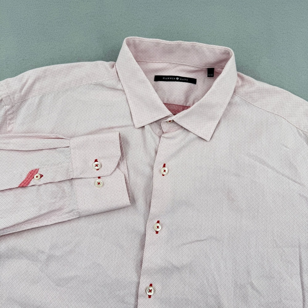 Hammer‎ Made Mens Pink Geometric Micro-Dot Button Down Shirt Size 18.5 XXL
